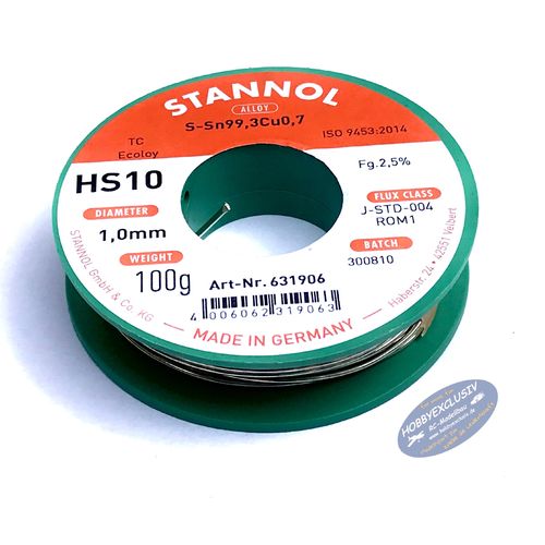 HS10 Lötzinn 1 mm, 100 g, SN99Cu1 RoHS Elektroniklot